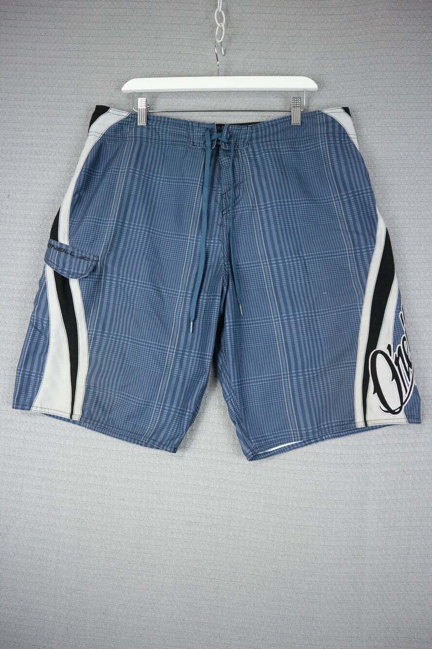 O'Neill Blue Plaid Board Shorts Swim Trunks with Side Pocket 36W